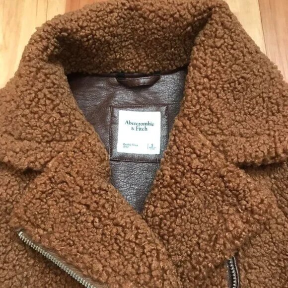 Abercrombie & Fitch Tan Sherpa Motorcycle Jacket Size S - Picture 6 of 15